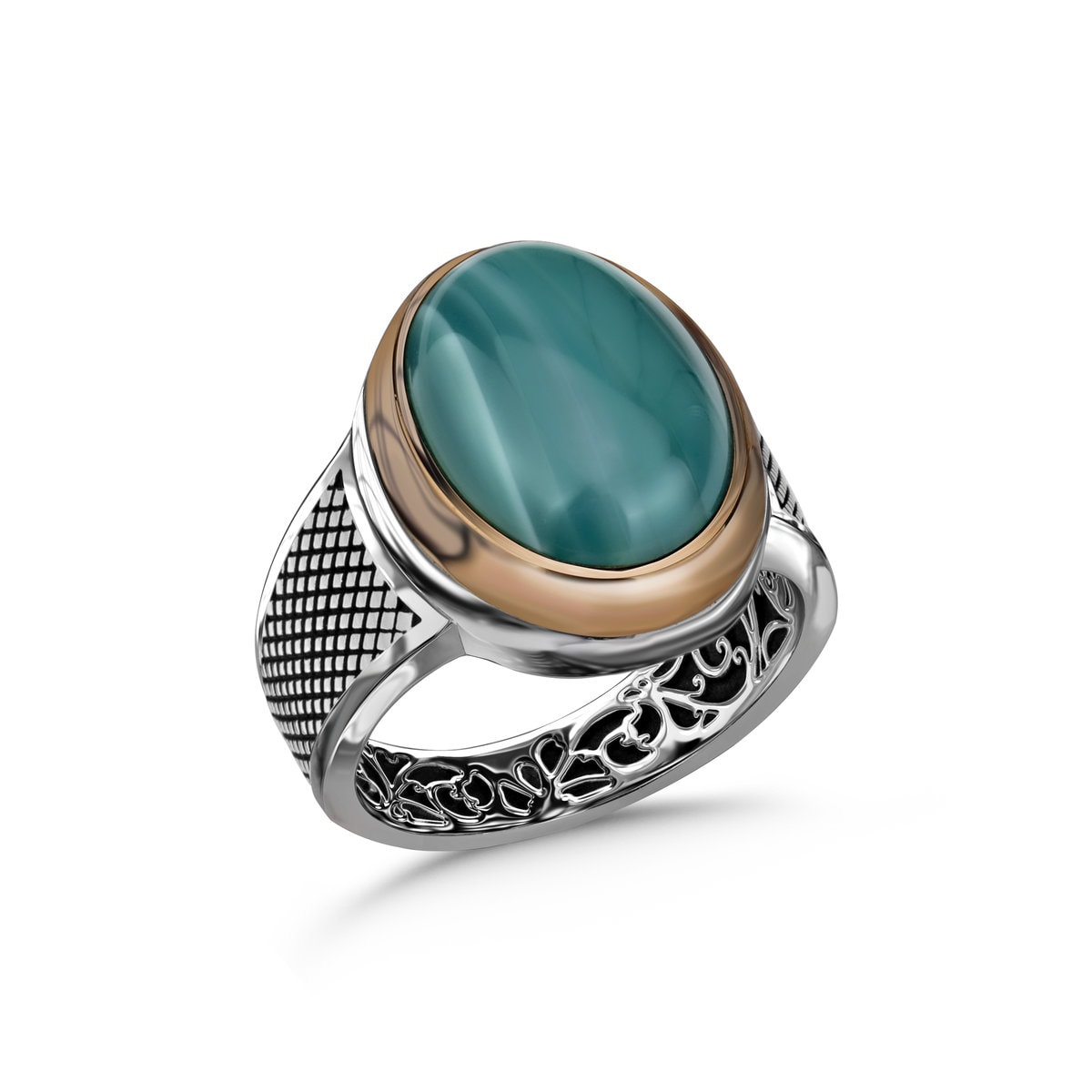 mixed metal open oval turquoise cabochon ring – ash hoffman jewelry