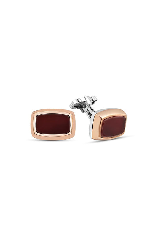 Silver Rectangle Red Agate Stone Cufflinks for Men