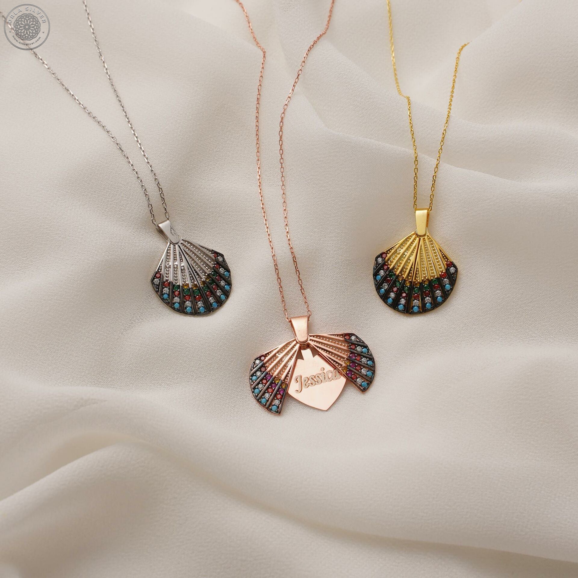 Custom Seashell Design Name Silver Women's Necklace gold-rose-silver color