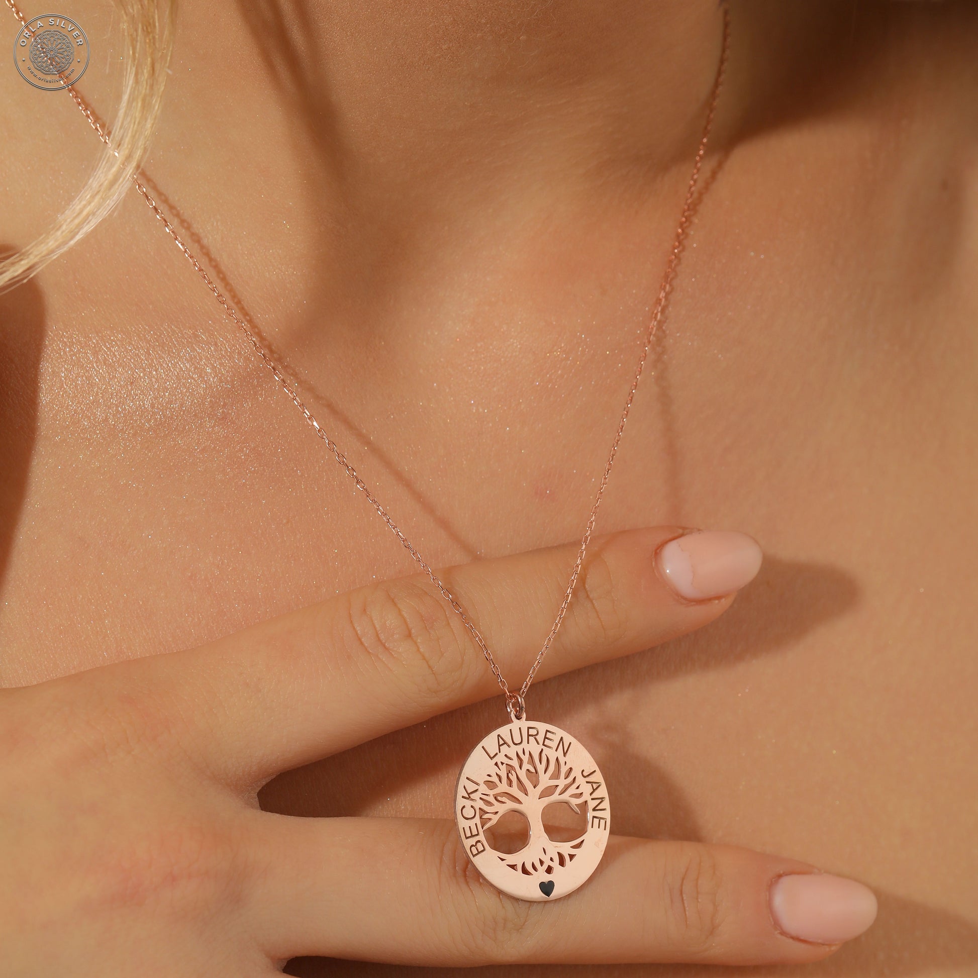Name Engraved 925 Sterling Silver Tree of Life Women's Necklace -gold-rose