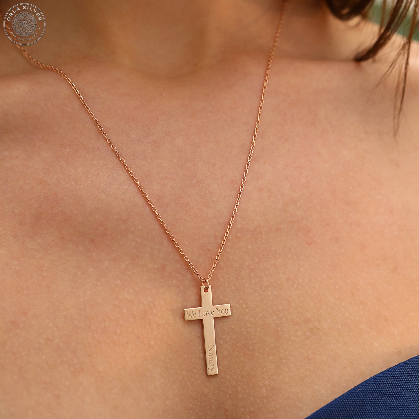 Name Engraved Sterling Silver Personalized Cross Necklace image