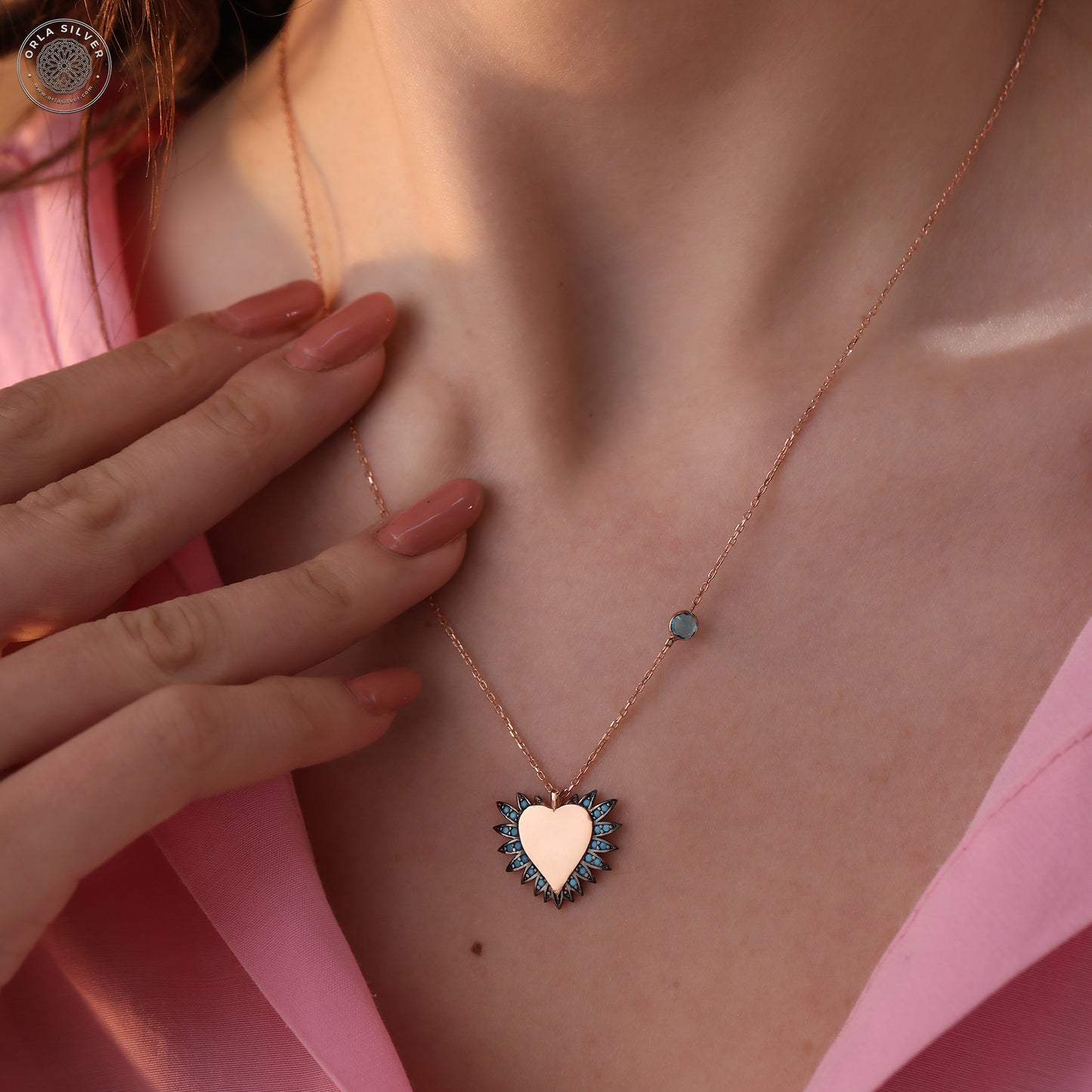 Personalized Birthstone Heart Name Silver Women's Necklace image