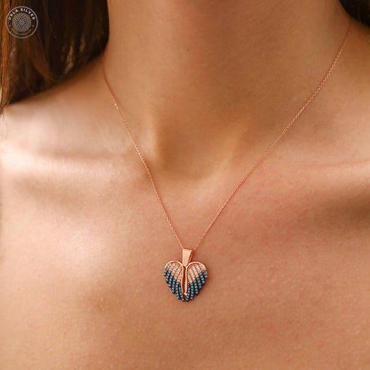 Personalized Colorful Winged Heart Design Sterling Silver Name Necklace closed
