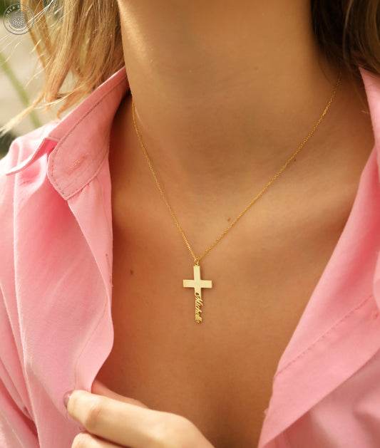 Personalized Cross Design Name Silver Women's Necklace
