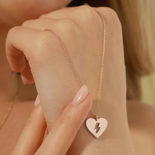 Lightning Bolt Heart Design Silver Women's Necklace