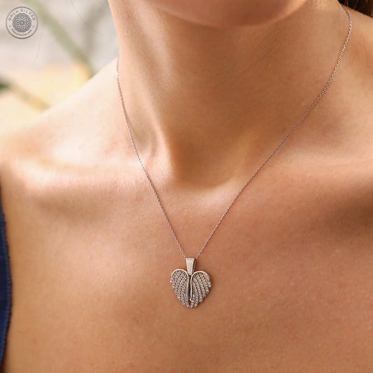 Personalized Winged Heart Name Necklace in Sterling Silver closed
