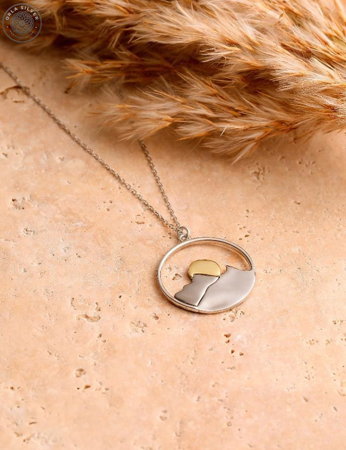 Sun Peeking Behind Mountains Sterling Silver Women's Necklace image