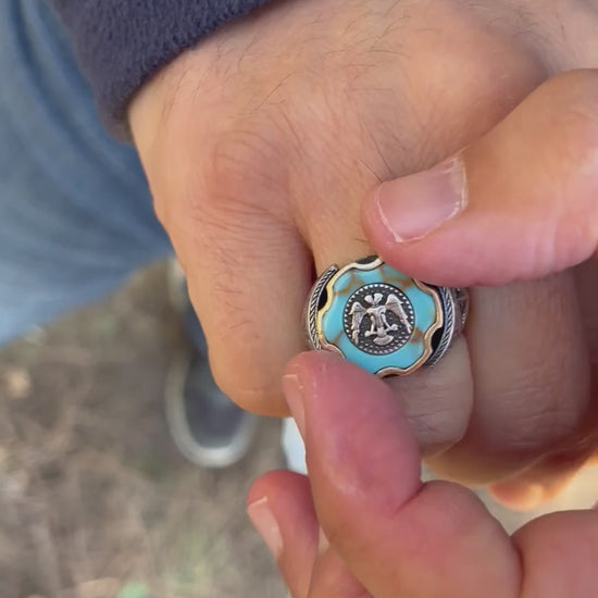 Double-Headed Eagle Fidget Spinner Ring with Turquoise Stone video