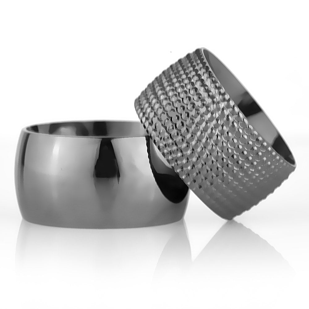 12-MM Black 925 silver wedding ring sets orlasilver