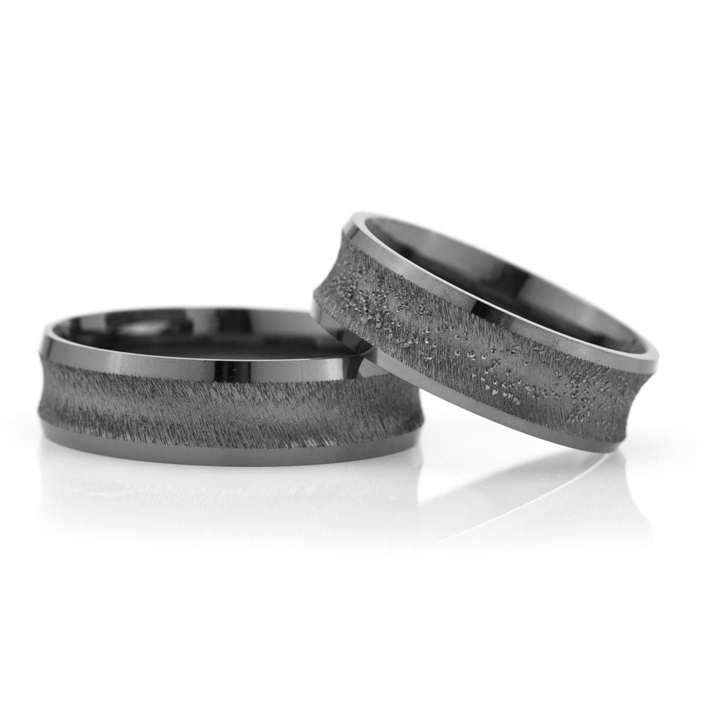 6-MM Black 925 sterling silver wedding ring sets orlasilver