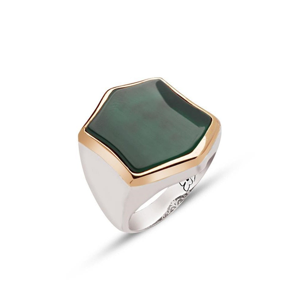 Green Agate Stone Men's Ring 925