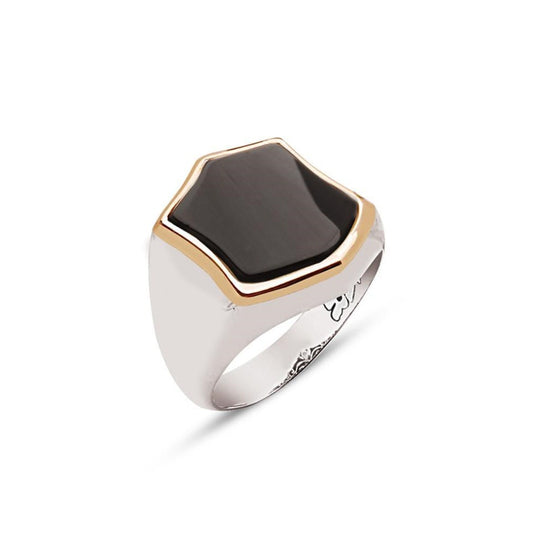 Silver Men's Ring with Special Cut Onyx Stone