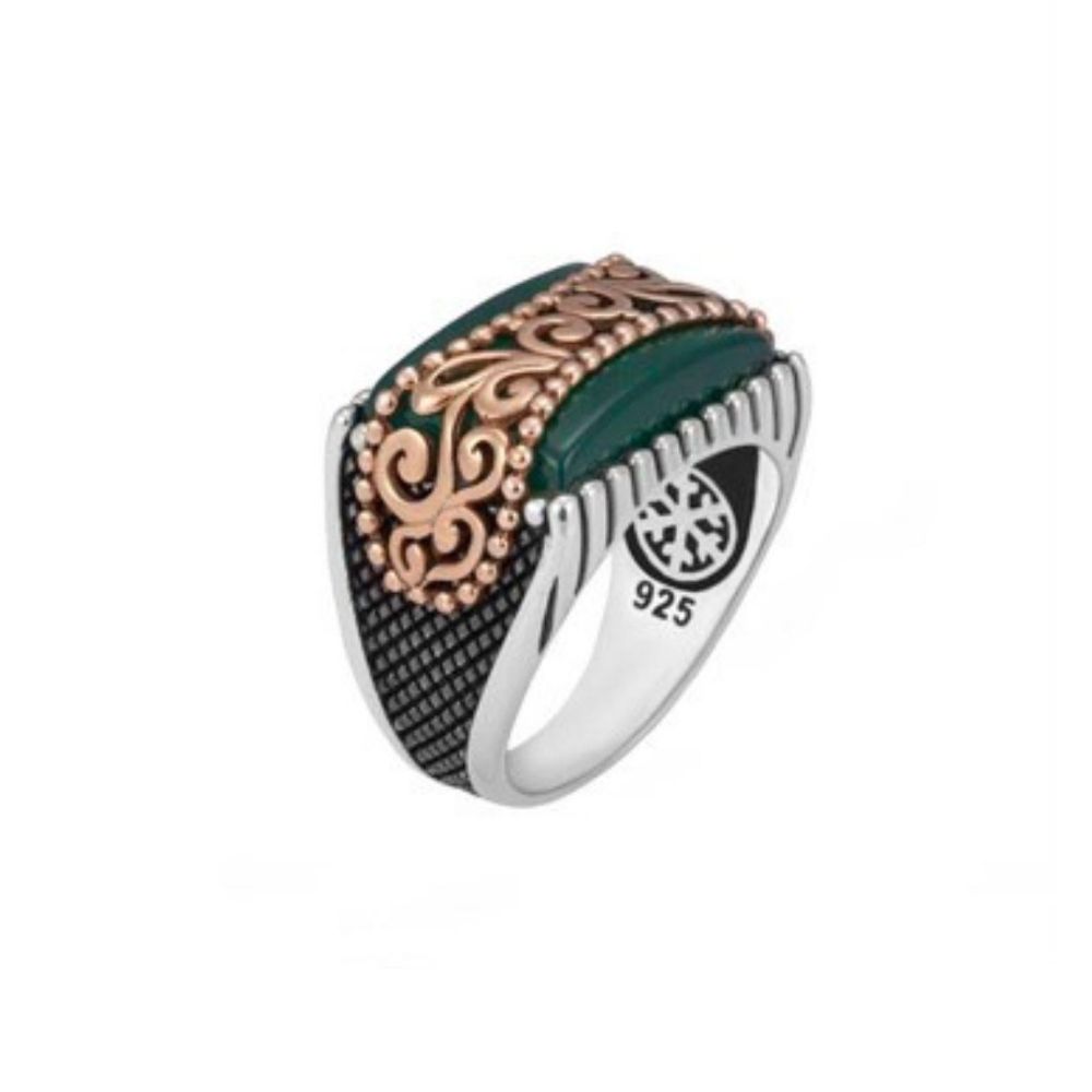 Green Agate Stone Silver Men's Ring Unique Design | OrlaSilver