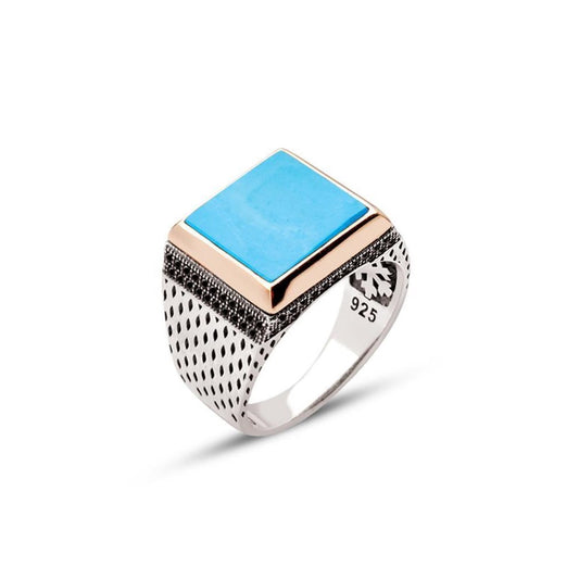 Elegant Square Turquoise Men's Silver Ring | OrlaSilver