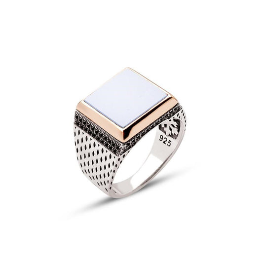Square Mother Of Pearl Men's Ring