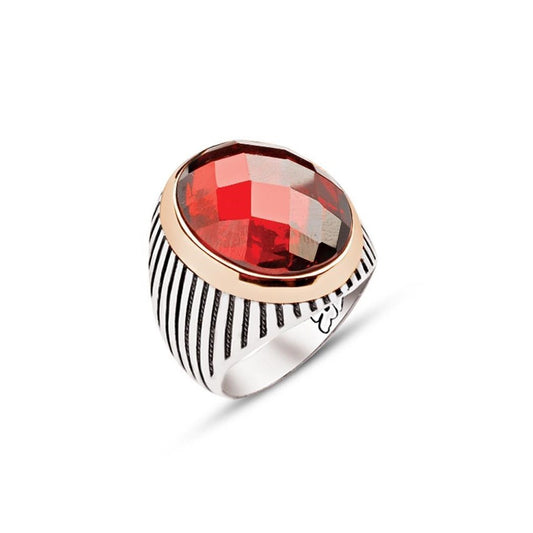 Red Facet Stone Men's Ring