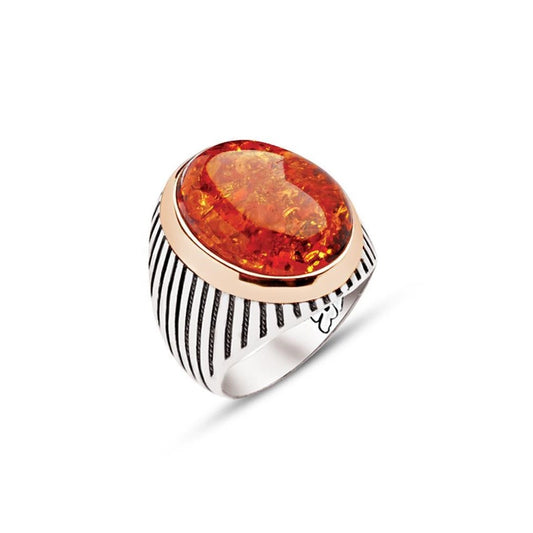 Synthetic Amber Stone Men's Ring