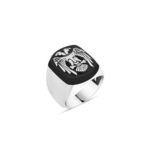 Onyx Stone Eagle Men's Silver Ring