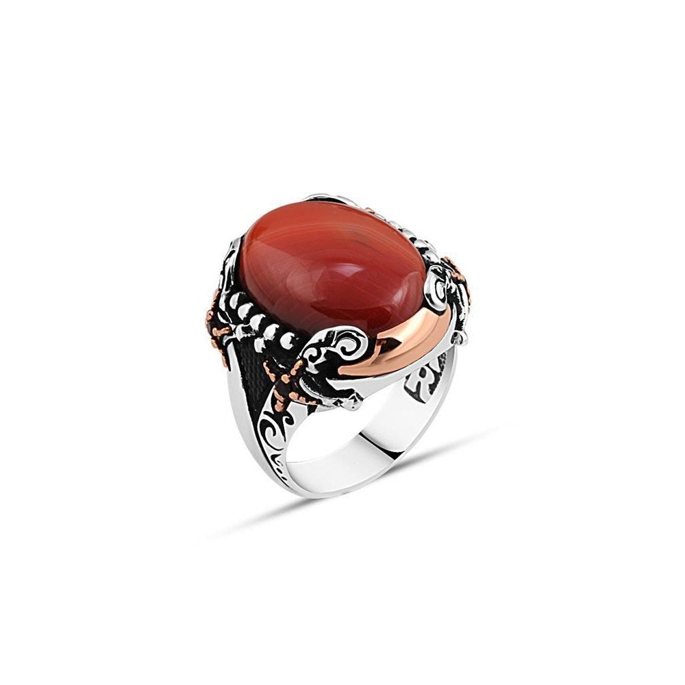Hooded Agate Men's Ring With Sword