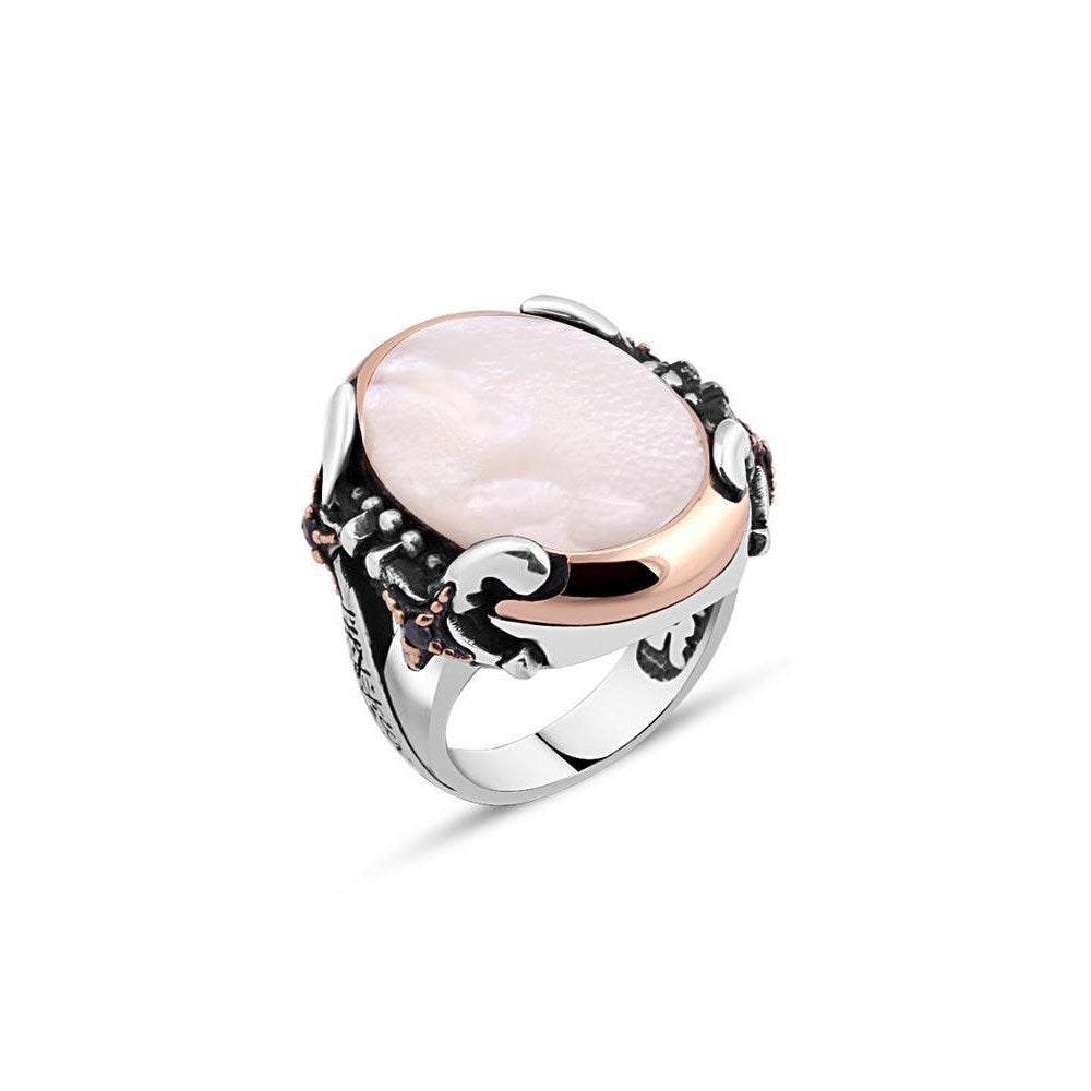 Mother Of Pearl Stone Edged Swords Men's Ring