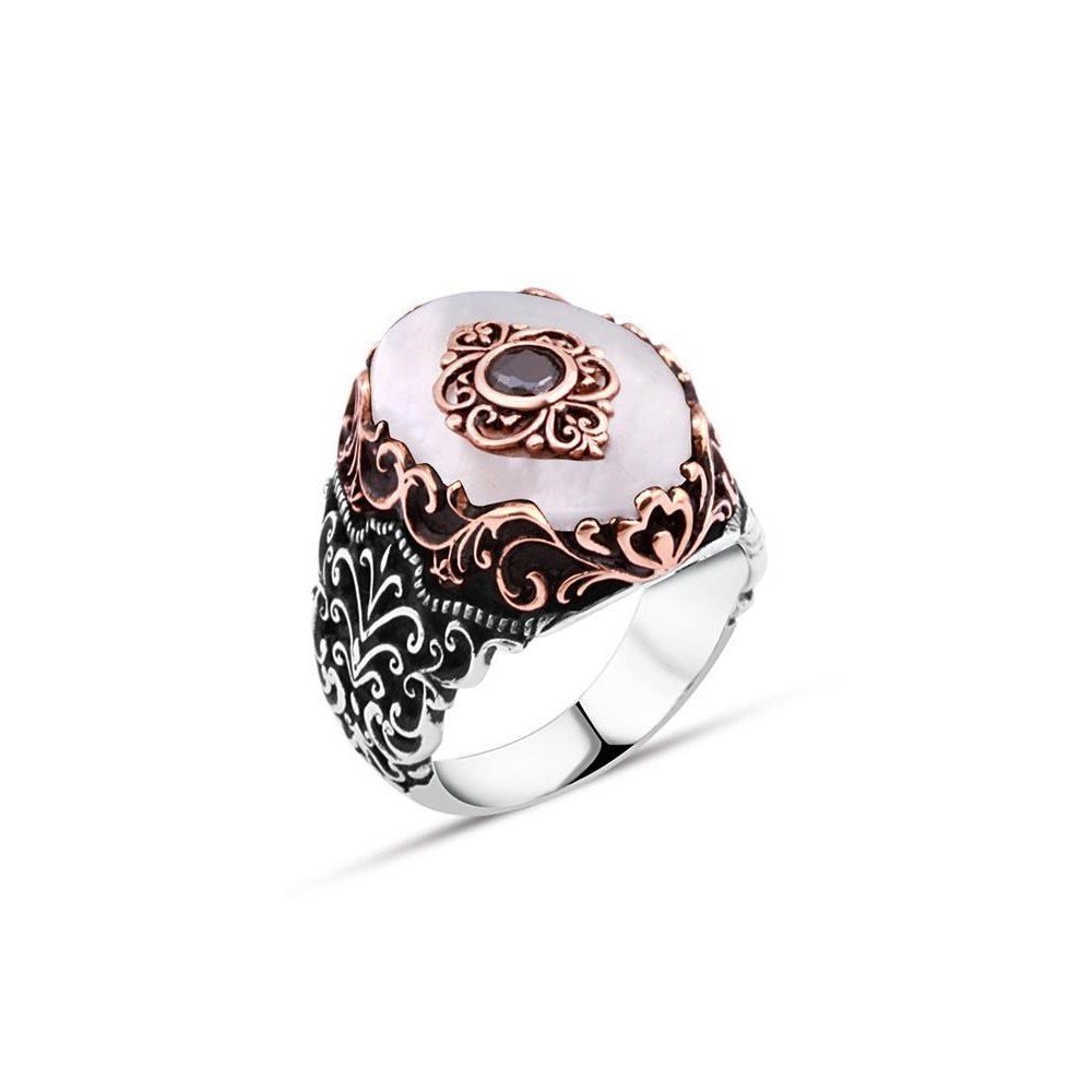 Single Stone Mother Of Pearl Mens Ring