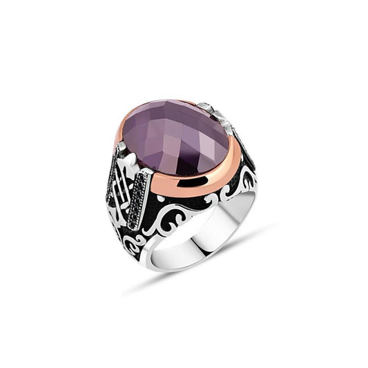 Facet Cut Amethyst Mens Silver Rings