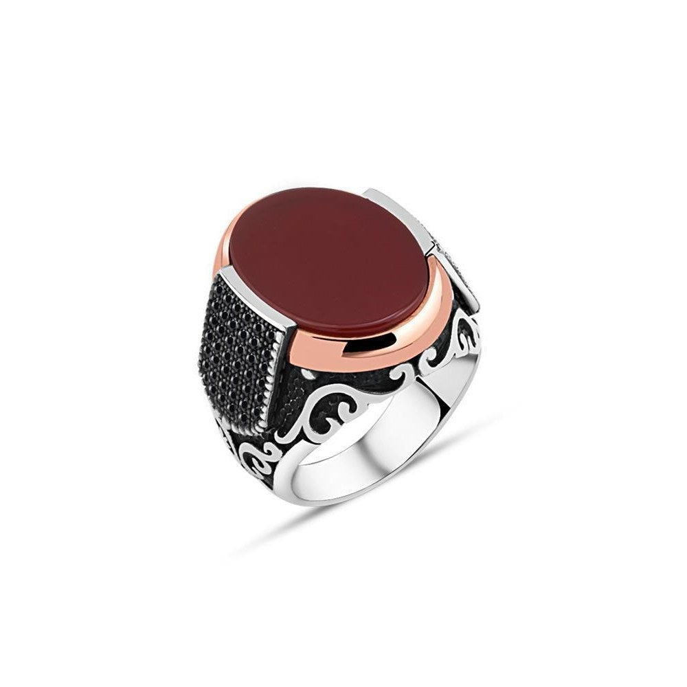 Flat Agate Stone Silver Ring