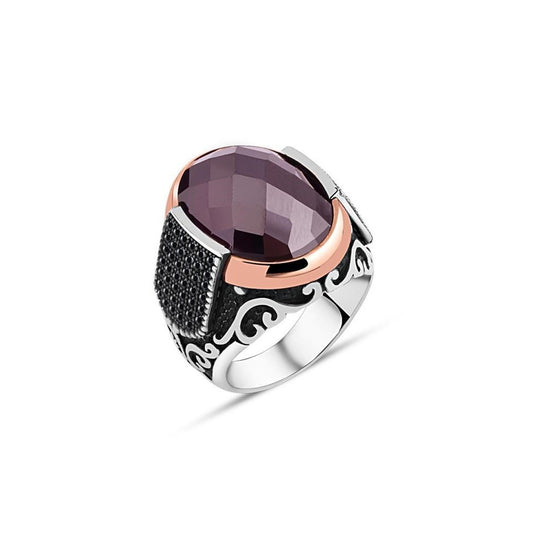 Facet Cut Amethyst Stone Silver Ring