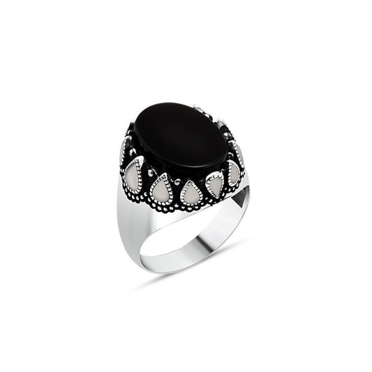 Enamel And Sterling Silver Black Onyx Ring