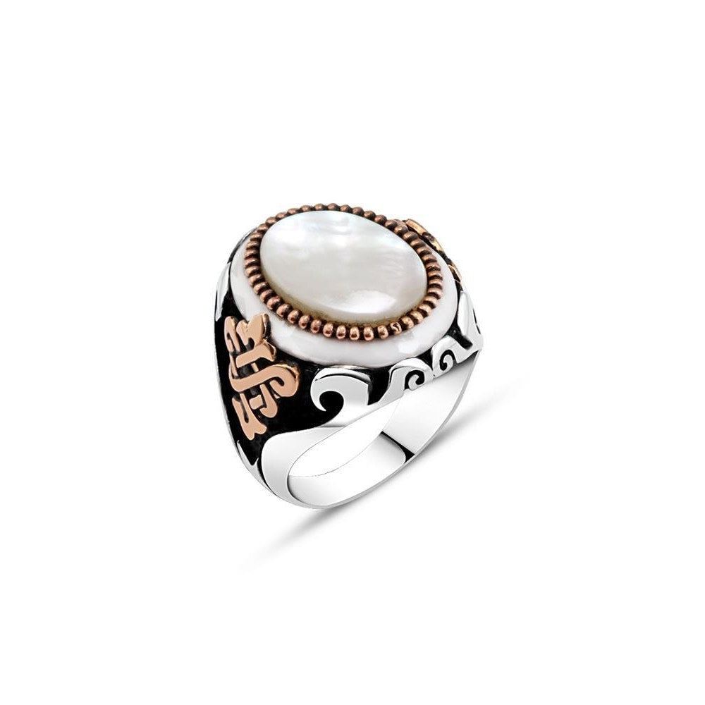Mother Of Pearl Stone Men Silver Rings