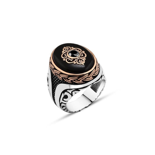 Onyx Stone With Motive Men's Ring