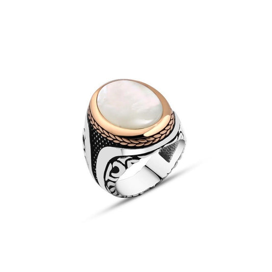 Mother Of Pearl Gemstone Silver Men Ring