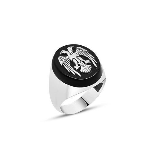 Seljuk Eagle Sterling Silver Onyx Ring