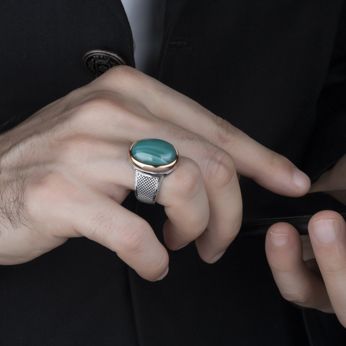 Men's Royston Turquoise Ring in Textured Sterling Silver | Burton's –  Burton's Gems and Opals