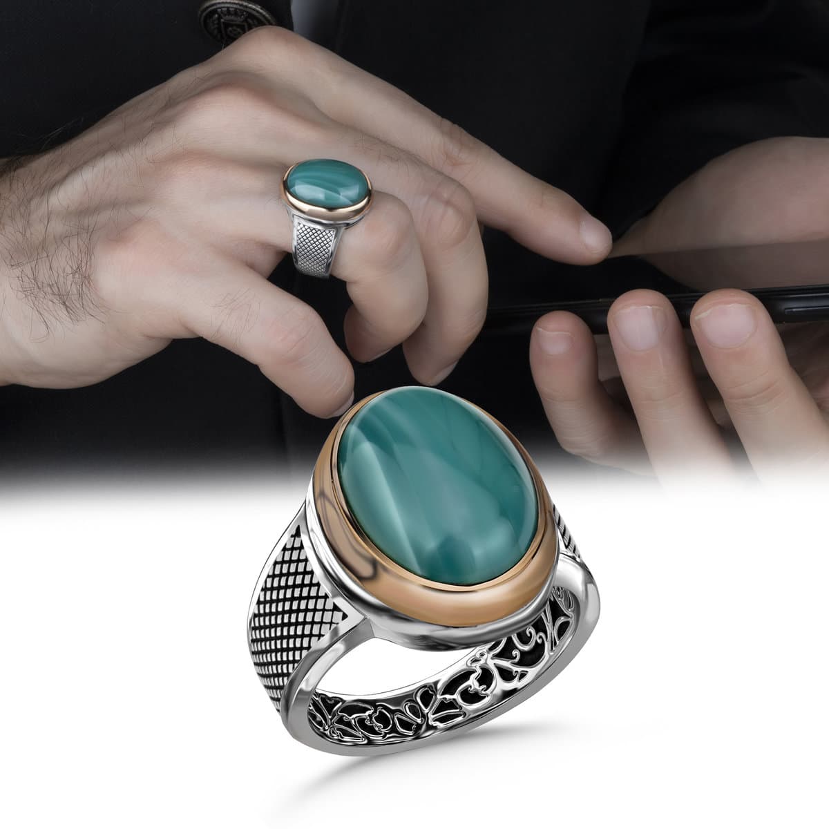 925 Silver Natural Turquoise Stone Ring - Men Ring