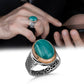 Oval Cabochon Cut Sterling Silver Men's Turquoise Ring
