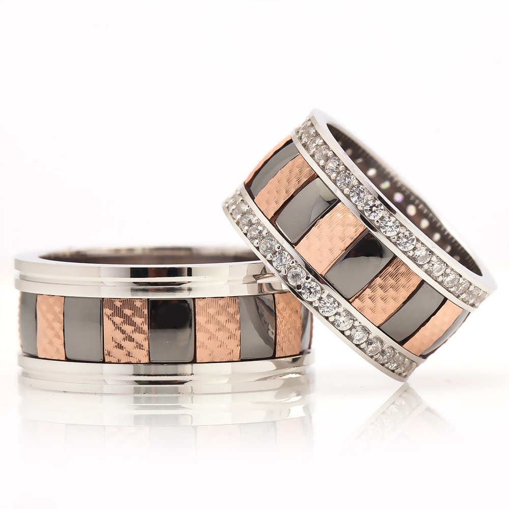 black and rose gold plated ring sets wedding orlasilver