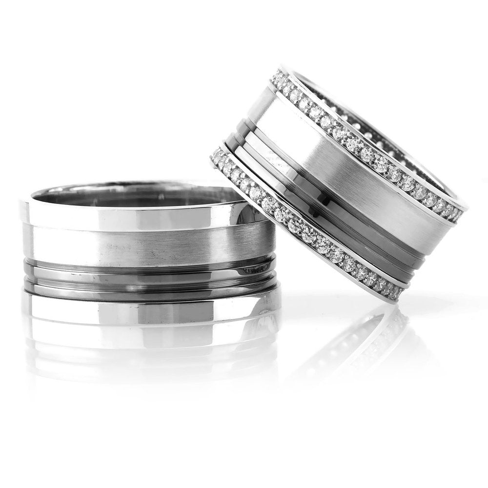 black and white couple wedding rings orlasilver