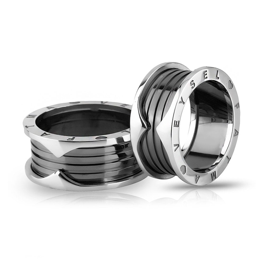 black and white silver wedding ring with name orlasilver