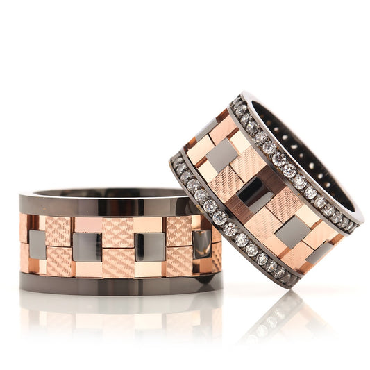 black checked rosegold plated wedding ring orlasilver