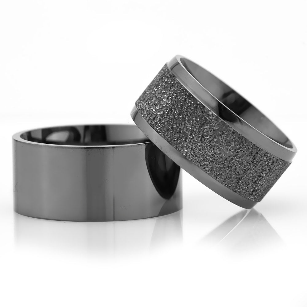 10-MM Black classic simple silver wedding ring pair orlasilver