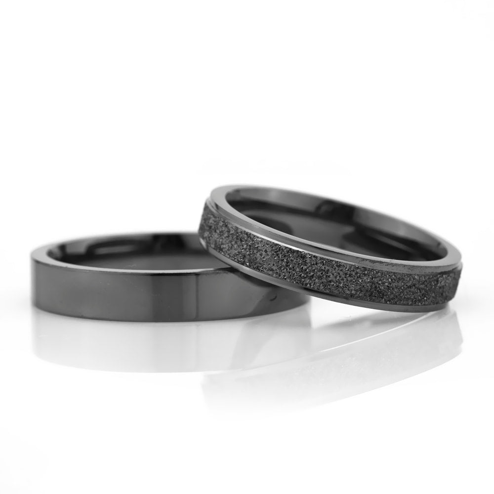 4-MM Black classic simple silver wedding ring pair orlasilver