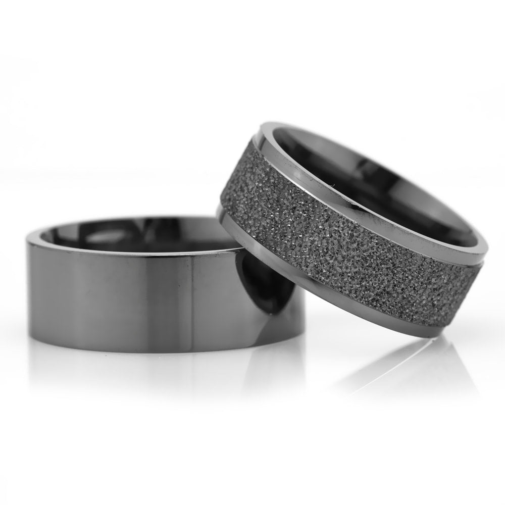 8-MM Black classic simple silver wedding ring pair orlasilver