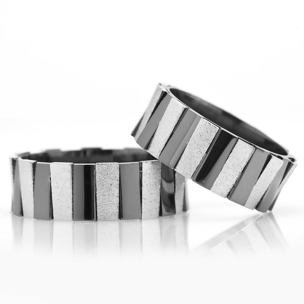 color striped black and silver wedding band  orlasilver