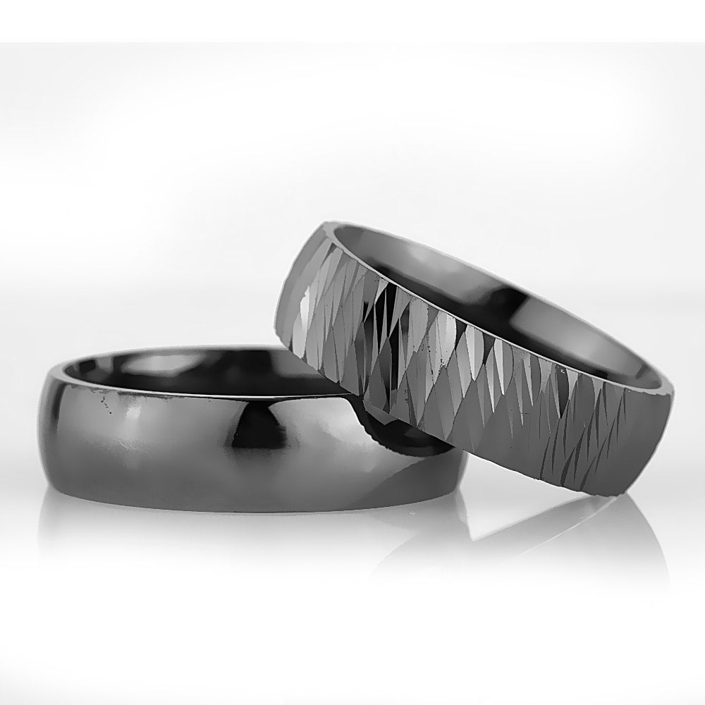 6-MM Black convex 925 silver wedding ring sets orlasilver