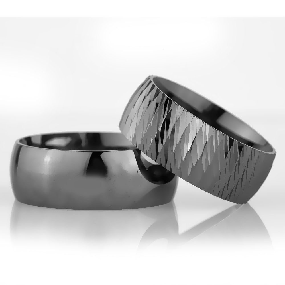 8-MM Black convex 925 silver wedding ring sets orlasilver