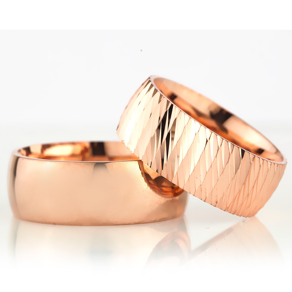 8-MM Rose convex 925 silver wedding ring sets orlasilver