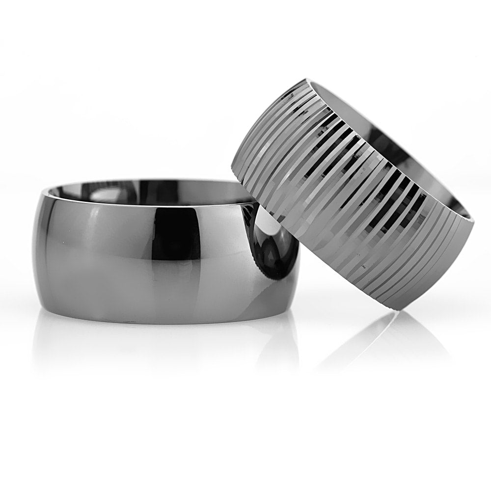 10-MM Black convex 925 sterling silver wedding ring sets orlasilver