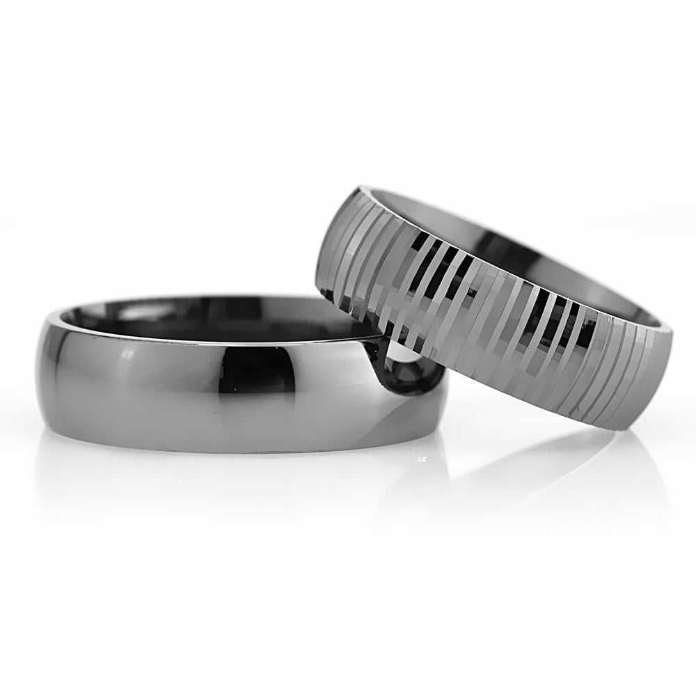 6-MM Black convex 925 sterling silver wedding ring sets orlasilver