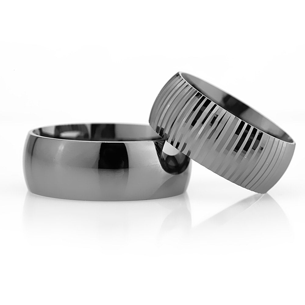 8-MM Black convex 925 sterling silver wedding ring sets orlasilver
